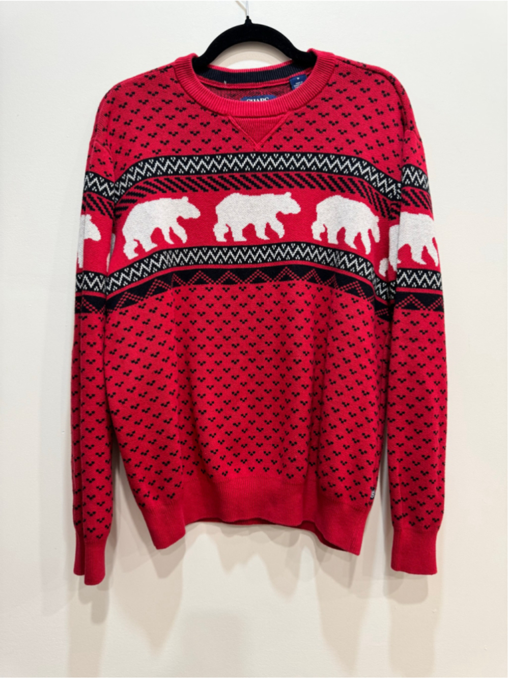 Chaps Fair Isle Polar Bear Knit Crewneck Sweater Men Size M Holiday Retro